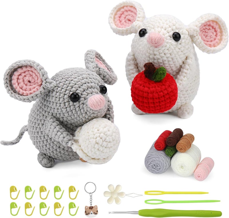 Kogyxe Beginners Crochet Kit, Amigurumi Crocheting Animals Kits w Step-by-Step Video Tutorials, Crochet Starter Kit Knitting Starter Pack for Adults Beginners, 2 Hamster Family (40%+ Yarn Content) - Image 1